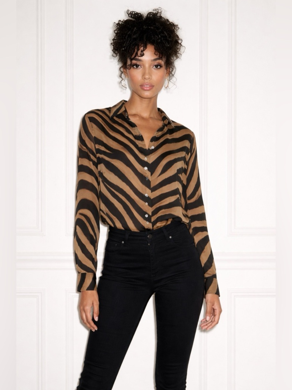 Lauren Ralph Lauren Silk Zebra Print Blouse Button Down Women Size 6